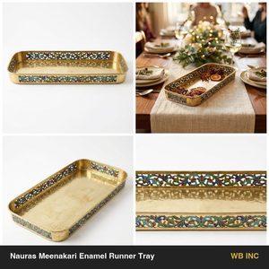 Bandeja de Servir de Latón Hecha a Mano de 55 cm, Estilo Art Deco, con Patrón de Plantas Esmaltadas en Cinco Colores, para Uso en el Hogar y Hoteles - Product Image 6