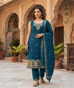 Kurta Midi de Algodón para Mujer, Manga Larga, Cuello Redondo, Color Sólido, Estilo Modesto para Uso Diario, Estilo India Pakistán, Corte Regular, EAGLE 85877 - Product Image 1
