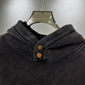 Custom High-quality Heavyweight Hoodie Washed and Distressed Men's Cotton <b>Fleece</b> Hoodie Casual Vintage <b>Black</b> Loose Hoodies - Product Image 3