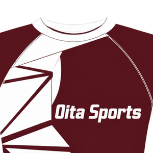 Maillot de compression athlétique personnalisé marron et blanc à manches courtes, col ras du cou, motif géométrique, pour entraînement de performance et sports nautiques - Product Image 6