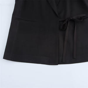 เสื้อสูทลำลองสีดำสำหรับผู้หญิงช่วงฤดูใบไม้ร่วง พร้อมเข็มขัดผูก ผลิตจากผ้าโพลีเอสเตอร์ระบายอากาศได้ดี - Product Image 5