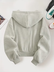 Nouvel Arrivage Sweat-shirt court zippé à capuche pour femme en coton uni à manches longues tricoté pour l'automne - Product Image 2