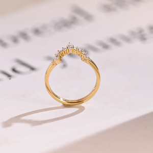 14K Yellow Gold Chevron Lab Grown Diamond Curved Wedding Band <b>Ring</b> - Product Image 5