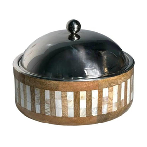 Wood & Metal <b>Serving</b> <b>Dish</b> <b>Set</b> Of 3 Mother-of-Pearl Hand Inlay Design With Chrome Lid For Elegant Dining And Home Decoration - Product Image 6