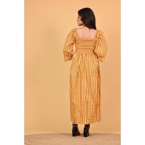 Vestido Maxi de Algodón a Cuadros Amarillos para Mujer, Vestido Largo Bohemio con Volantes, Vestido para Fiesta de Verano - Product Image 6