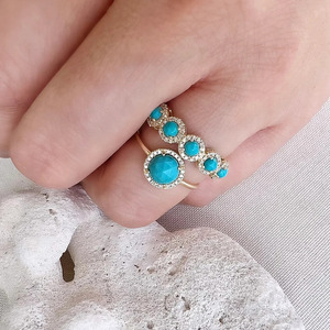Bague demi-éternité en or massif 10K 14K 18K avec diamant turquoise Sleeping Beauty véritable de 0,45 ct, bague de mariage empilable avec diamant - Product Image 5