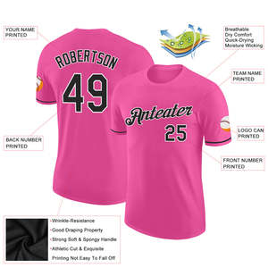 Camiseta de Béisbol Rosa Personalizada, Uniforme de Equipo Personalizado, Cuello Redondo, Ropa Deportiva de Poliéster, Fabricación OEM, Proveedor de Marca Privada - Product Image 2