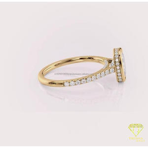 Anillo de compromiso con diamante cultivado en laboratorio de corte cojín y engaste biselado en oro blanco de 14K, con halo oculto, anillo de promesa y boda para mujer - Product Image 6