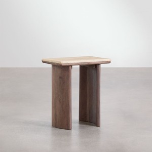 Vandana Terra Sierra travertine and acacia wood side table - Product Image 3