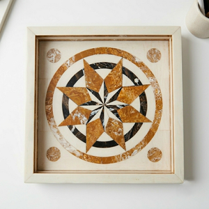 Mediterranean Style Decorative Tray with Geometric Marble Mosaic Pattern <b>Square</b> Serving Tray for Modern Home Decor - Product Image 3