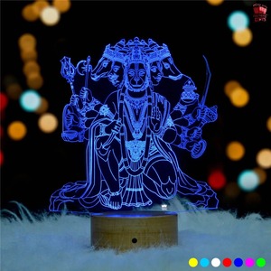 Lampe LED 3D Illusion Panchmukhi Hanuman de Qualité Export, Veilleuse en Acrylique, Décoration Spirituelle pour la Maison, Lampe de Table pour Temple et Salle de Pooja - Product Image 6
