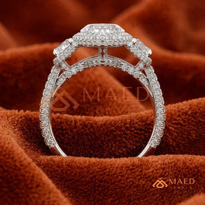 Elegant 925 Sterling <b>Silver</b> Marquise Cut Halo Diamond Engagement <b>Ring</b> with <b>Emerald</b> Side Stones for Women - Product Image 3