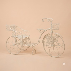 <b>Vintage</b> Wrought Iron Bicycle <b>Plant</b> <b>Stand</b> 1-Tier Eco-Friendly Circular Epoxy Coated Metal Flower Pot Holder Outdoor Garden - Product Image 1