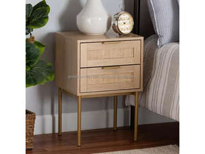 Juego de Mesitas de Noche Rústicas de Madera Maciza de Mango con 2 Estaciones de Carga y 2 Cajones, Mesita de Noche Moderna Hecha a Mano, Exportación Mundial - Product Image 5