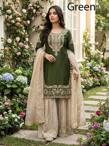 Conjunto de 3 piezas de Ropa Étnica de diseñador paquistaní Sharara Gharara Kurti bordado de lentejuelas indias, conjunto de Georgette, vestido étnico listo para usar - Product Image 3