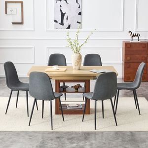 Set da Pranzo Moderno a L in 6 Pezzi, Tavolo Allungabile 59-71 Pollici e Sedie in Lino e Cotone Grigio Scuro, Set di Sedie Scalabili - Product Image 1