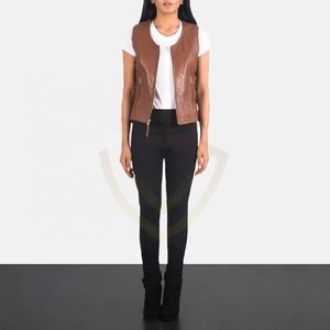 เสื้อกั๊กหนังแท้ 100% สำหรับผู้หญิง ปรับแต่งได้ตามต้องการ ปิดด้วยกระดุมแป๊ก ระบายอากาศได้ดี เป็นมิตรกับสิ่งแวดล้อม คอวี - Product Image 3