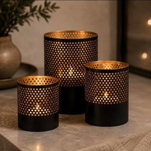 Factory Wholesale Ramadhan Decor Black <b>Glass</b> Metal Lantern Ramazan Gift Classic Square <b>Hurricane</b> <b>Candle</b> <b>Holder</b> Home Lighting - Product Image 5