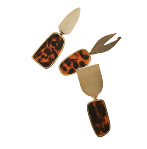 Juego de cuchillos para queso Royal Look Metal Gold con mango de caparazón de tortuga y hojas de acero inoxidable para uso en la cocina, herramienta de lujo para queso. - Product Image 1