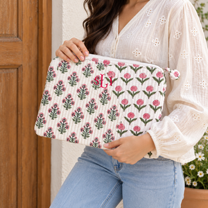 Personalized Quilted Cotton <b>Laptop</b> Sleeve Zipper Handmade Floral Prints Case Custom Embroidered <b>Laptop</b> Pouch Eco-Friendly Daily - Product Image 2