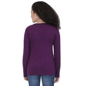 Camiseta de Punto de Manga Larga con Cuello en V para Mujer, Color Morado, Corte Regular, Informal, para Todas las Temporadas - Product Image 2