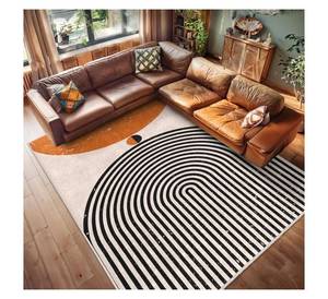 Alfombra Moderna Grande con Diseño Geométrico Impreso en 3D, Alfombra Decorativa Contemporánea con Líneas en Naranja Quemado y Negro para Dormitorio y Oficina - Product Image 1