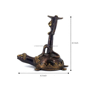Support de bougie en laiton de 4,3 pouces avec singe et tortue en verre – Décoration de table - Product Image 3