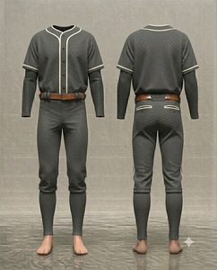 Men <b>Baseball</b> Uniform Set Gray Polyester Jersey Pants Button Closure Belted Solid Color All Seasons Regular Fit - Product Image 1