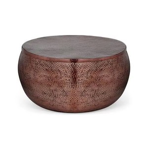 Table basse ronde en fer forgé, finition cuivre martelé, artisanale indienne, design industriel, meuble de salon en métal fait main - Product Image 2