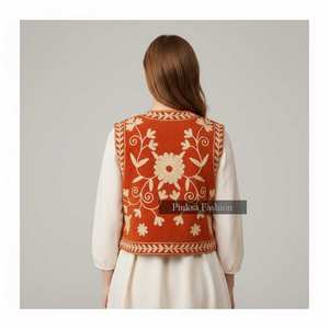 Chaleco de Terciopelo Estilo Boho Vintage para Mujer, Resistente al Viento, Transpirable, Ecológico, de Algodón, con Bordado Floral, Sin Mangas, Abierto por Delante, Formal - Product Image 5