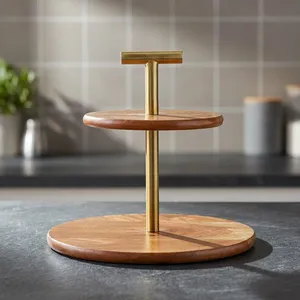 Support à gâteau à 2 niveaux en bois de manguier et métal, plateau de service pour cupcakes et desserts, idéal pour les goûters, la décoration intérieure et les cadeaux - Product Image 6