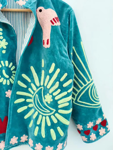 Chaqueta Bomber Reversible Bordada a Mano MONIT MARKETING, 100% Terciopelo, Forro de Lino con Patrón Floral Vintage, para Verano/Otoño/Primavera - Product Image 5