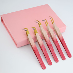 Extensión de pestañas Rosa Punta de fibra Pinzas de pestañas curvadas clásicas 45 90 grados Pinzas de extensión de pestañas Pinzas de volumen de bota en forma de X - Product Image 3