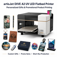 Impresora plana UV LED artisJet DIVE A2 para regalos personalizados, productos promocionales, impresión personalizada en acrílico, madera y metal.