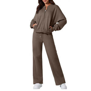 Ensemble de survêtements pour femmes à manches longues, vêtements de sport pour la course à pied et le jogging, coupe ample personnalisée, nouveau style, survêtement zippé pour femmes - Product Image 1