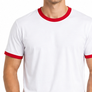 T-shirt homme personnalisé avec logo, col côtelé contrastant, manches blanches et rouges, coupe ajustée en coton, vente en gros - Product Image 3