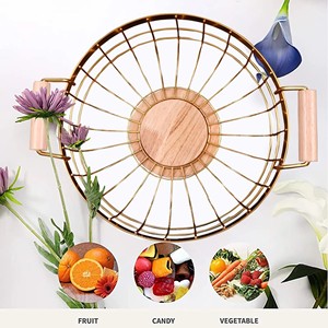 Metal Wire Fruit Basket Geometric Round Fruit <b>Vegetable</b> Basket Gold Finish Decorative Countertop Storage Bowl for Kitchen - Product Image 3
