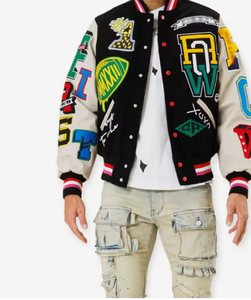 Veste universitaire en cuir PU brodée en chenille de haute qualité, unisexe, avec logo personnalisé, patch chaîne, style Letterman YC105, veste bomber vintage - Product Image 1