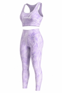 Women Yoga <b>Set</b> <b>Tie</b> <b>Dye</b> Purple Gradient 2 Piece Crop Top High Waist Leggings Full Length Spandex Polyester Four Way Stretch - Product Image 4