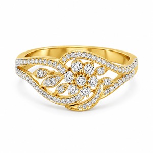 Diamond Cluster Filigree <b>Open</b> Work <b>Ring</b> 18K Yellow Gold Wide Milgrain Pave Lab Grown - Product Image 1