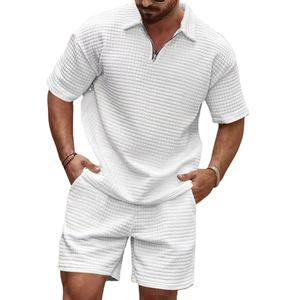 Conjunto de camiseta informal de alta calidad de dos piezas para hombre de verano, conjunto de pantalones de cintura elástica de manga corta holgados al mejor precio - Product Image 3