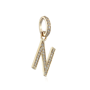 Colgante de Oro Amarillo Sólido de 14k con Diamantes Pavé Genuinos, Inicial N, Hecho a Mano, Joyería Fina al por Mayor - Product Image 6