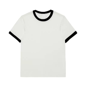 T-shirts d'été respirants 100 % coton pour hommes, coupe classique, anti-plis, 200 g, col rond, avec manches à bordure contrastante, vente en gros - Product Image 1