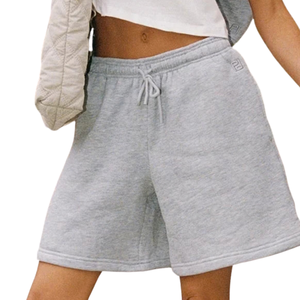 Pantalones Cortos de Felpa de Algodón Gris Claro para Mujer, Cintura Elástica con Cordón, Bolsillos Laterales, Pierna Ancha, Ropa Casual para Estar en Casa, OEM ODM Venta al Por Mayor - Product Image 1