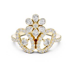 Parure de bague en or jaune massif 18 carats avec diamants de laboratoire taille ronde et taille poire, style couronne florale, plaqué rhodium vintage, pour femme, mariage et fiançailles - Product Image 1