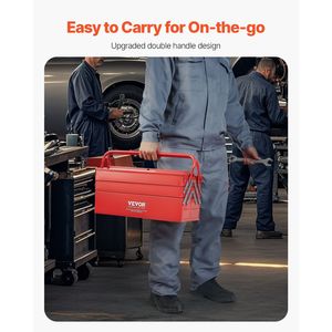 18-Inch Portable Folding <b>Tool</b> <b>Box</b> 3-Tier 5-Tray Organizer with Lock Hole Powder Coated Steel Metal Chest Organizer - Product Image 5