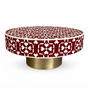 Table basse artisanale en os incrusté rose, mosaïque florale de luxe, pour salon, mobilier de qualité supérieure, fabrication indienne. - Product Image 3