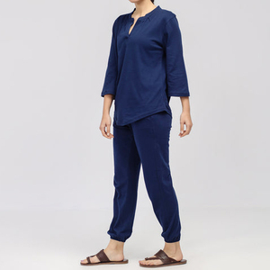 Ensemble de vêtements de détente pour femmes en coton, coupe ample, style été, chemises et pantalons de jogging pour adultes et filles - Product Image 2