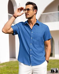 Camisas de Lino Aero para Hombre, Camisas de Manga Corta con Botones, Sin Arrugas, Casuales, para Vacaciones, Playa, Verano, Transpirables - Product Image 2