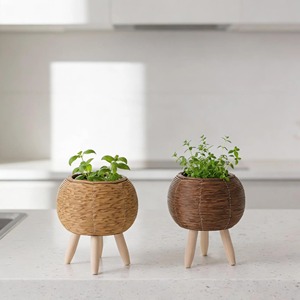 <b>Round</b> Rattan Plant Holders For <b>Small</b> Indoor Plants Stylish <b>Table</b> Decor Pots For Home Kitchen And Cafe Styling From India - Product Image 4